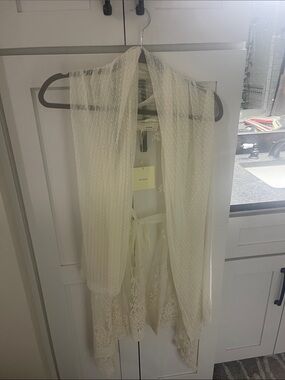 Areve Sheer Ivory Lace Drape Cardigan NWT